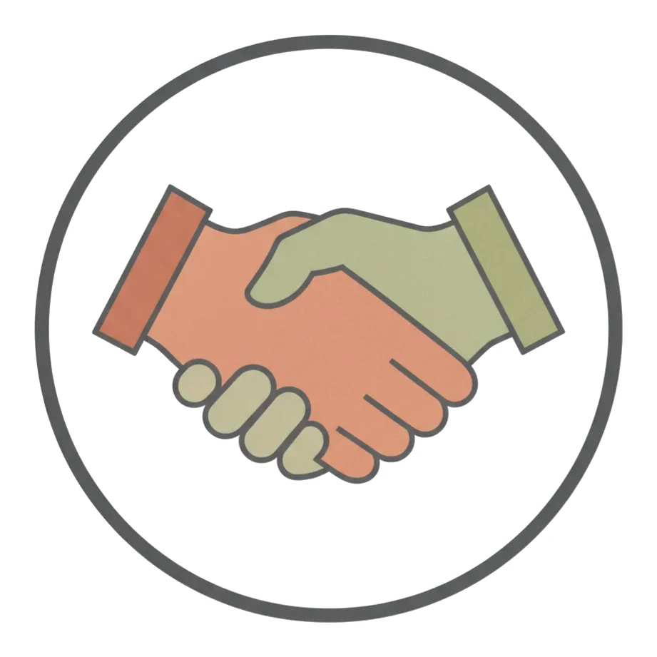 flat icon with white background of two hands shaking muted color